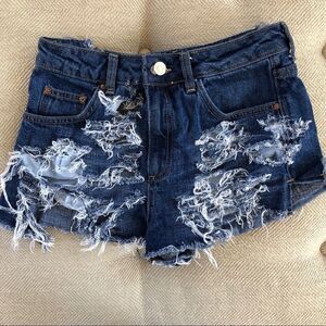 Topshop Petite Moto Destroyed Denim Shorts 25